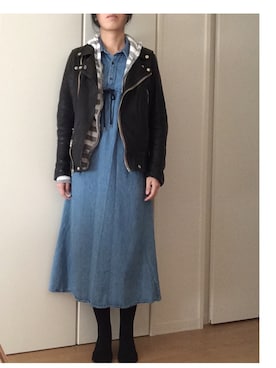 「holiday」｜「アイテム（ライダースジャケット）」を使った、water waterさん（レディース・162cm）の春コーディネート