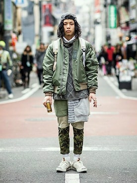 「SASQUATCHfabrix.（サスクワァッチファブリックス）のアイテム（スニーカー）」を使った、Tenna-Minnaさん（メンズ・170cm）の夏コーディネート