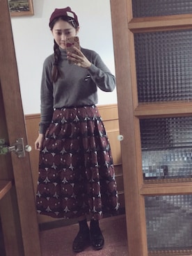 「peu pres（プープレ）のルデセール　TEAセット　刺繍　　クループルオーバー（ニット/セーター）」を使った、Bella蓓蓓さん（レディース・162cm・20代）の秋コーディネート