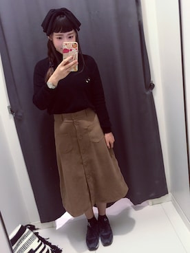 「peu pres（プープレ）のルデセール　TEAセット　刺繍　　クループルオーバー（ニット/セーター）」を使った、Bella蓓蓓さん（レディース・162cm・20代）の秋コーディネート