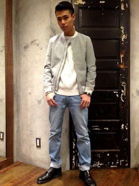「ノーカラー」｜「アイテム（ブルゾン）」を使った、seiji satoさん（メンズ・178cm）の春コーディネート