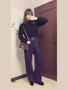 「黒ニット」｜𝐌  さん（レディース・159cm）の冬コーディネート