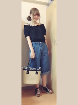 「切りっぱなし」｜「アイテム（サンダル）」を使った、𝐌  さん（レディース・159cm）の夏コーディネート