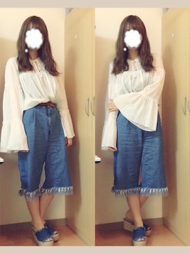 「切りっぱなし」｜「アイテム（サンダル）」を使った、𝐌  さん（レディース・159cm）の夏コーディネート