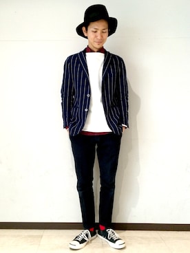 「ネイビー×ホワイト」｜uedamitsuruさん（メンズ・168cm）の冬コーディネート