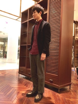 「ショールカラー」｜「アイテム（テーラードジャケット）」を使った、uedamitsuruさん（メンズ・168cm）の冬コーディネート