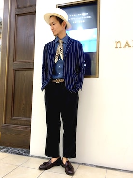 「アイテム（ドレスシューズ、ブラウン系）」を使った、uedamitsuruさん（メンズ・168cm）の春コーディネート