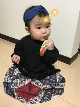 「アイテム（ヘアアクセサリー、ブルー系）」を使った、☆meimei☆さん（キッズ・70cm）の秋コーディネート