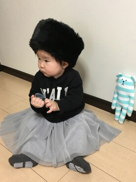 「9ヶ月」｜「アイテム（キャップ）」を使った、☆meimei☆さん（キッズ・70cm）の秋コーディネート