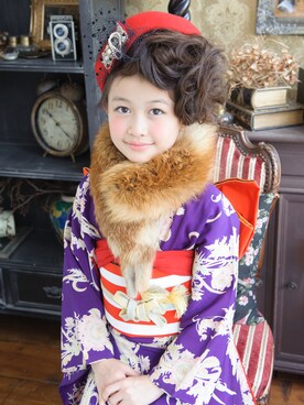 「アイテム（Yukata、パープル系）」を使った、スノーイン大須キモノガールさんの冬コーディネート