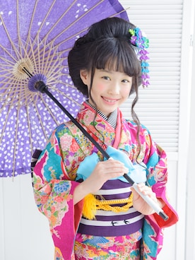 「7-102呉竹（Yukata、パープル系）」を使った、スノーイン大須キモノガールさんの冬コーディネート