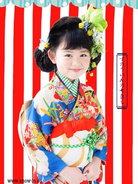 「アイテム（Yukata、ブルー系）」を使った、スノーイン大須キモノガールさんの冬コーディネート