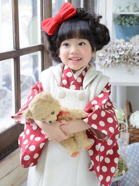 「アイテム（Yukata、レッド系）」を使った、スノーイン大須キモノガールさんの冬コーディネート