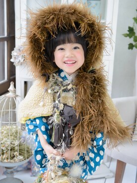 「アイテム（Yukata、ブルー系）」を使った、スノーイン大須キモノガールさんの冬コーディネート