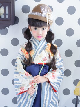 「アイテム（Yukata、ブルー系）」を使った、スノーイン大須キモノガールさんの冬コーディネート