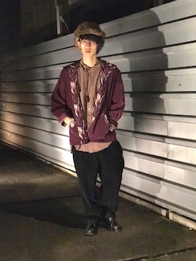 「柄×柄」｜「アイテム（その他アウター）」を使った、koukiさん（メンズ・171cm）の冬コーディネート