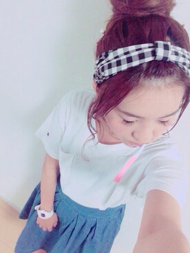 「Champion（チャンピオン）のアイテム（Tシャツ/カットソー、ホワイト系）」を使った、みいにょんさん（レディース・149cm）の秋コーディネート