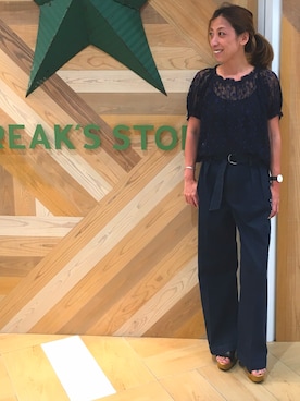 「FREAK'S STORE（フリークスストア）のアイテム（Tops、ブラック系）」を使った、石野 由佳さん（レディース）の夏コーディネート