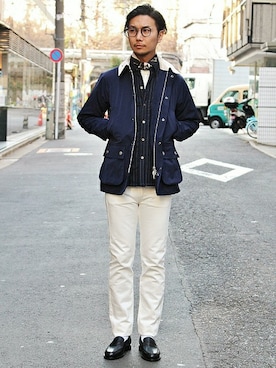 「ホワイトパンツ」｜「アイテム（その他アウター）」を使った、miuraさん（メンズ・176cm）の冬コーディネート