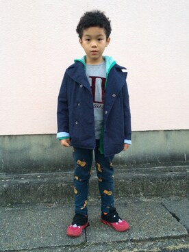 「How to Kiss a Frog（ハウトゥキスアフロッグ）のアイテム」を使った、MonkeyKOUさん（キッズ・120cm）の冬コーディネート