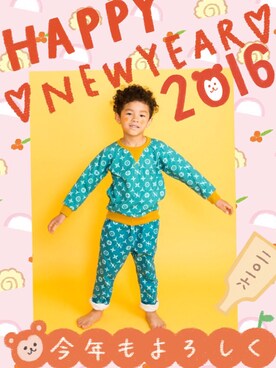 「OJISUN（オジサン）のアイテム（トップス、グリーン系）」を使った、MonkeyKOUさん（キッズ）の冬コーディネート