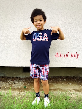 「GYMBOREE（ジンボリー）のアイテム（Tシャツ/カットソー、ブルー系）」を使った、MonkeyKOUさん（キッズ）の夏コーディネート
