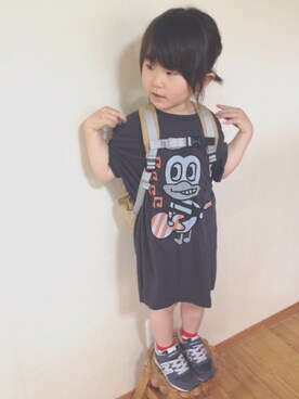 「Frederick（フレデリック）のアイテム（バッグ）」を使った、ちーこさん（キッズ・100cm）の春コーディネート