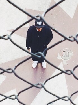 「REMIX（リミックス）のアイテム（キャップ）」を使った、George Linさん（メンズ・168cm）の冬コーディネート