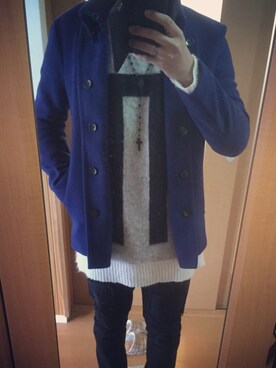 「NO ID.（ノーアイディ）のアイテム（ピーコート）」を使った、黒熊さん（メンズ・178cm）の秋コーディネート