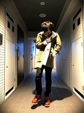 「HYSTERIC GLAMOUR（ヒステリックグラマー）のアイテム（ムートンコート）」を使った、c_____..さん（メンズ・170cm）の秋コーディネート