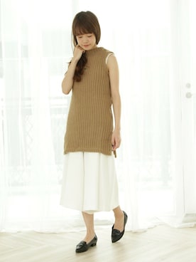 「ブラウンニット」｜「アイテム（ローファー）」を使った、SESTOさん（レディース・158cm）の秋コーディネート