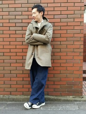「オリーブ」｜「アイテム（ステンカラーコート）」を使った、Masaki Meguroさん（メンズ・171cm）の秋コーディネート