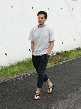 「BEAUTY&YOUTH UNITED ARROWS（ビューティーアンドユースユナイテッドアローズ）のBY ∴ ピグメント フォルム カットソー（Tシャツ/カットソー、グレー系）」を使った、Masaki Meguroさん（メンズ・171cm）の夏コーディネート