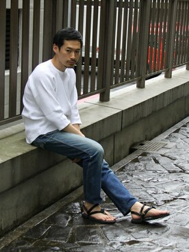 「BEAUTY&YOUTH UNITED ARROWS（ビューティーアンドユースユナイテッドアローズ）のBY ビッグ ワッフル カットソー MADE IN JAPAN（Tシャツ/カットソー、ホワイト系）」を使った、Masaki Meguroさん（メンズ・171cm）の夏コーディネート
