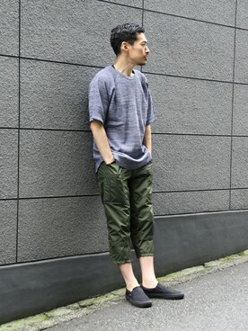 「BEAUTY&YOUTH UNITED ARROWS（ビューティーアンドユースユナイテッドアローズ）のBY ∴ コットン サーマル カットソー（Tシャツ/カットソー、ブルー系）」を使った、Masaki Meguroさん（メンズ・171cm）の夏コーディネート