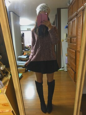 「FOREVER 21（フォーエバー トゥエンティーワン）のアイテム（ニット/セーター、ピンク系）」を使った、ももかさん（レディース・173cm）の秋コーディネート