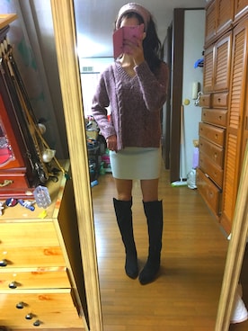 「CECIL McBEE（セシルマクビー）のアイテム（ワンピース、ホワイト系）」を使った、ももかさん（レディース・173cm）の冬コーディネート