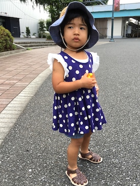 「むぎわら帽子」｜「アイテム（チュニック）」を使った、k.rimuさん（キッズ・90cm）の夏コーディネート