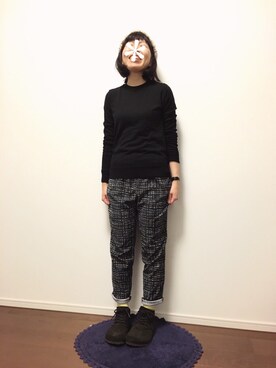 「黒ニット」｜こけしさん（レディース・148cm）の冬コーディネート
