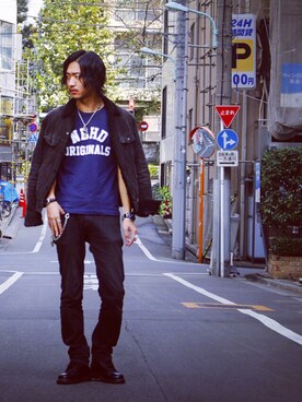 「Lee（リー）のアイテム（その他アウター）」を使った、藍澤弦太さん（メンズ・178cm）の秋コーディネート