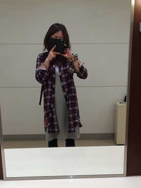 「アイテム（シャツワンピース、レッド系）」を使った、ぐちこさん（レディース・159cm）の春コーディネート