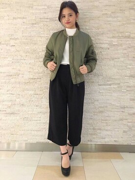 「へザー」｜「アイテム（MA-1）」を使った、sachiさん（レディース・154cm）の秋コーディネート