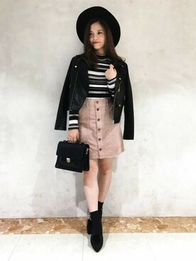 「へザー」｜「アイテム（ライダースジャケット）」を使った、sachiさん（レディース・154cm）の秋コーディネート