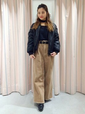 「へザー」｜「アイテム（MA-1）」を使った、sachiさん（レディース・154cm）の秋コーディネート