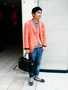 「Felisi（フェリージ）のトートバッグ9236/CF+A（トートバッグ、その他）」を使った、六本木店スタッフさん（メンズ・170cm）の夏コーディネート