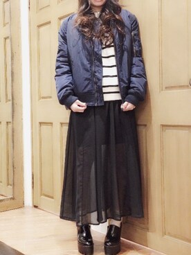 「ENVYM（アンビー）のアイテム（ナイロンジャケット）」を使った、mamiさん（レディース・154cm）の冬コーディネート