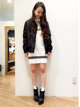 「ENVYM（アンビー）のアイテム（ブルゾン）」を使った、mamiさん（レディース・154cm）の冬コーディネート