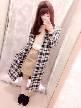 「白タイツ」｜「アイテム（シャツワンピース）」を使った、菊池 玲さん（レディース・154cm）の冬コーディネート