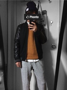 「CIAOPANIC TYPY（チャオパニックティピー）のアイテム（スタジャン）」を使った、moto.さん（メンズ・161cm）の冬コーディネート
