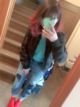「赤髪」｜「アイテム（ブルゾン）」を使った、Himuさん（レディース・152cm）の春コーディネート